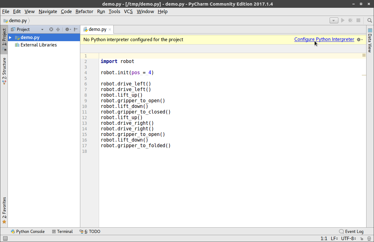 PyCharm, with configure link