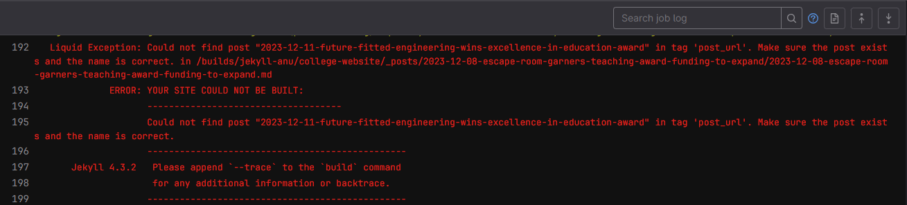 Red error text example in pipeline
