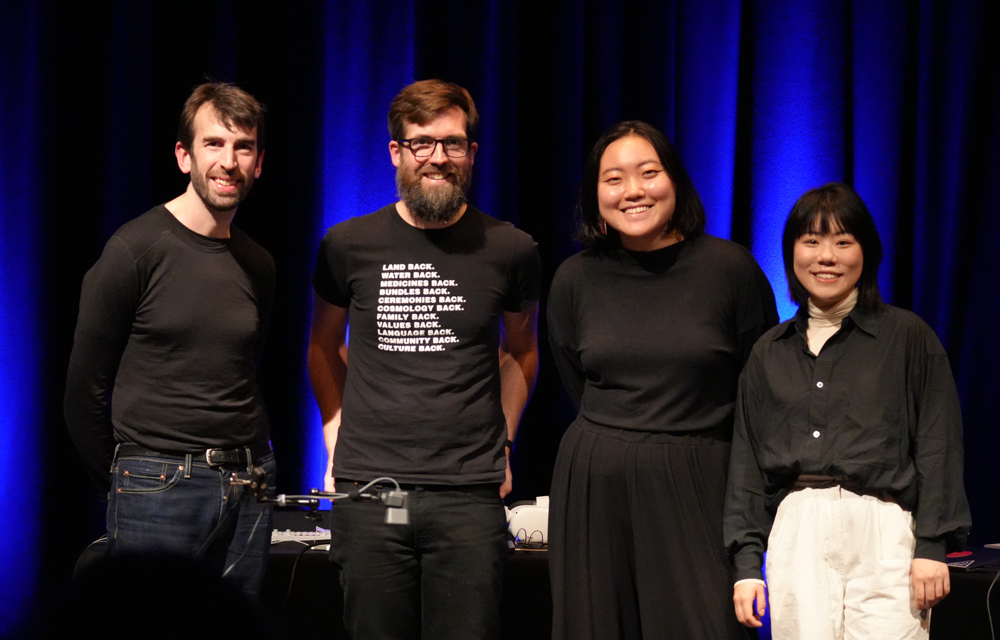 Dr Charles Martin of the School of Computing, Dr Alexander Hunter of the School of Music, and ANU Computing students Sandy Ma, and Yichen Wang.