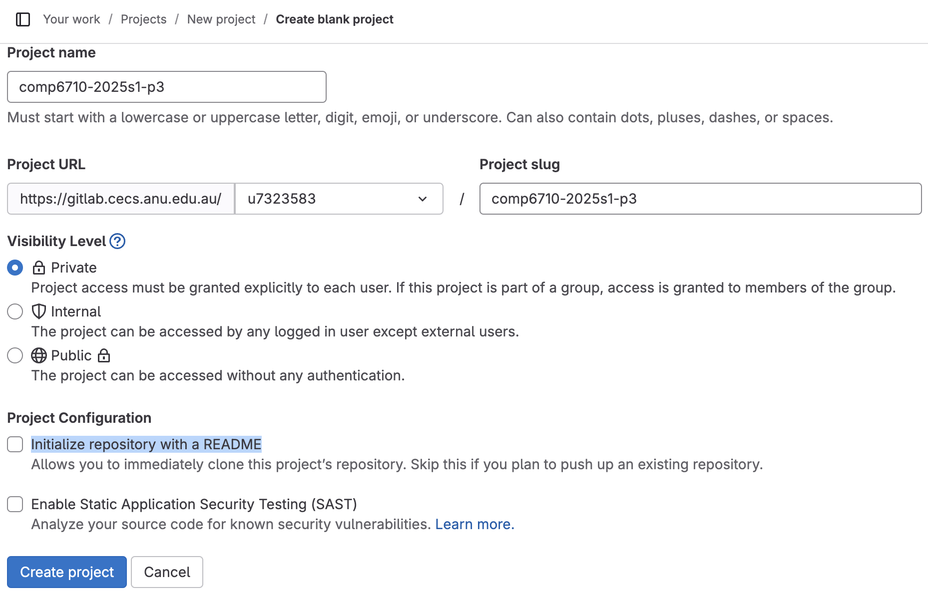 Create project on GitLab